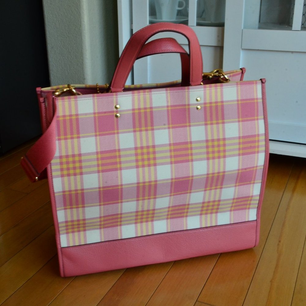 Coach Pink Plaid Tote Bag - Picture 4 of 11